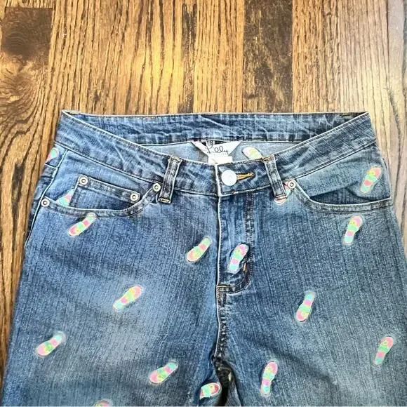 Lilly Pulitzer Jeans Wide Leg Vintage 2000s Preppy Flip Flops Women's Size 2 - Picture 4 of 8